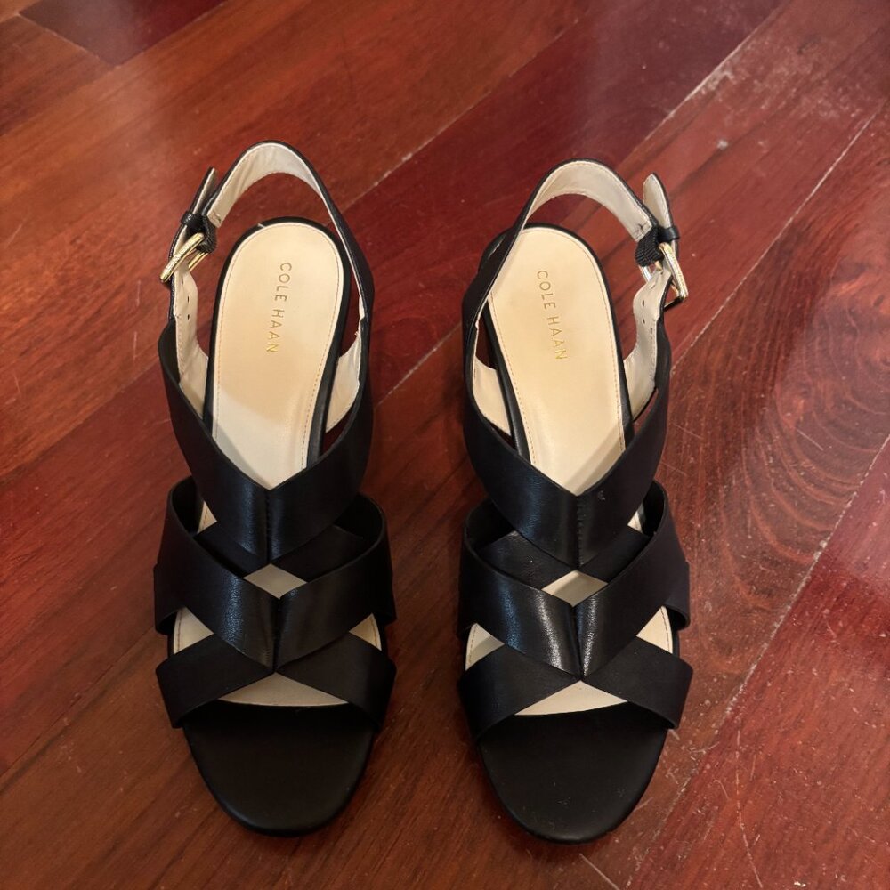 Cole Haan Black Leather Crisscross Slingback Heels